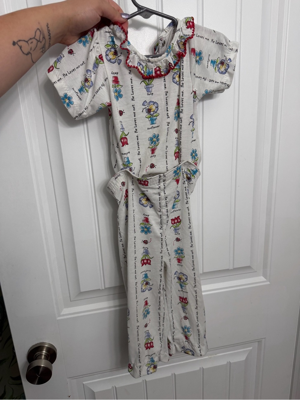 Carter's Cream Floral & Character Cotton Pajama Romper with Red Trim